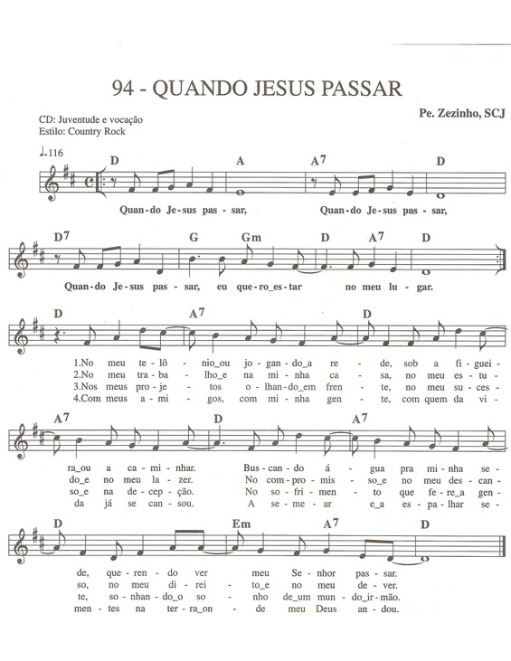 Partitura da música Quando Jesus Passar v.3