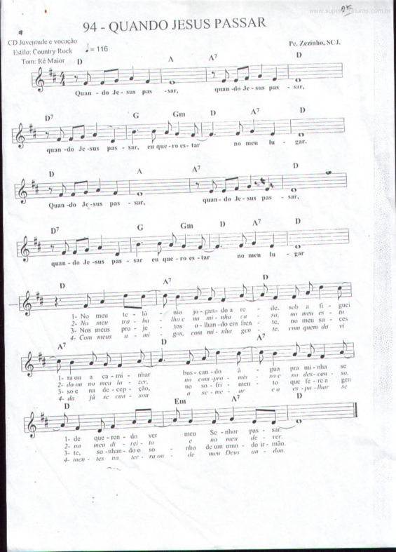 Partitura da música Quando Jesus Passar