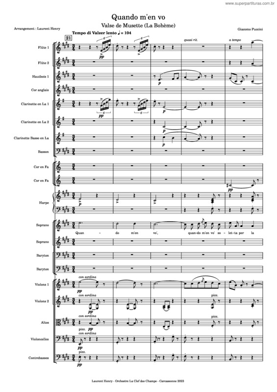 Partitura da música Quando M`En Vo