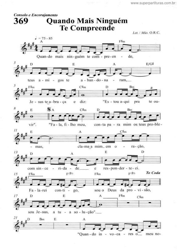 Partitura da música Quando Mais Ninguém Te Compreende