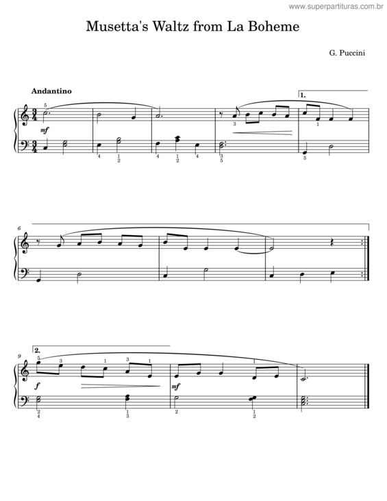 Partitura da música Quando Me`N Vo From La Boheme