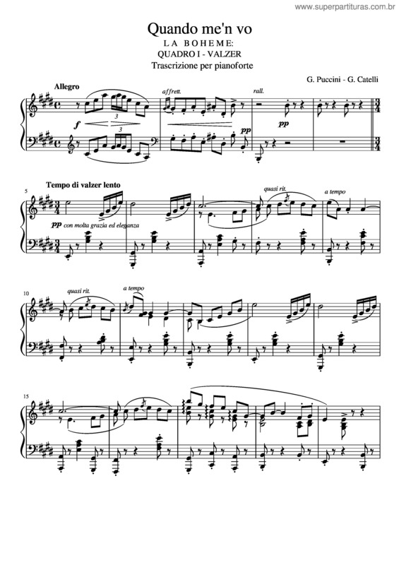 Partitura da música Quando Me`N Vo_Piano Arr.