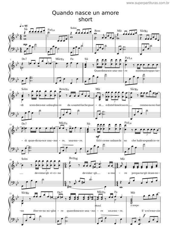 Partitura da música Quando Nasce Un Amore – Anna Oxa – Short