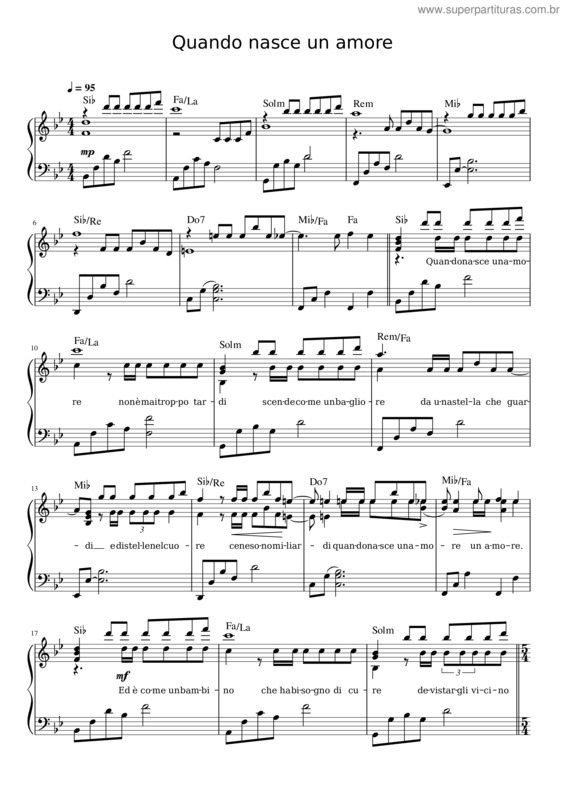 Partitura da música Quando Nasce Un Amore – Anna Oxa
