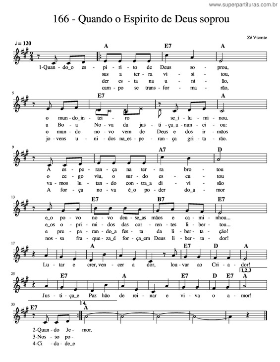 Partitura da música Quando O Espírito De Deus Soprou