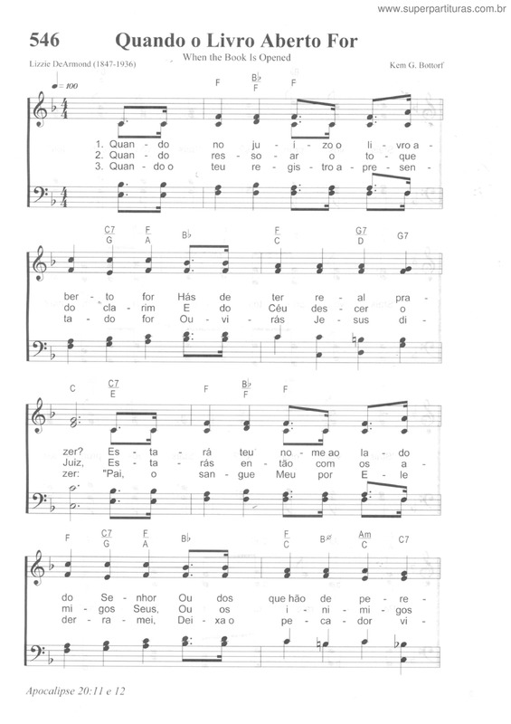 Partitura da música Quando O Livro Aberto For