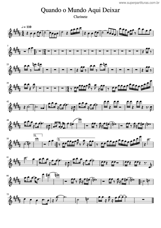 Partitura da música Quando O Mundo Aqui Deixar – Clarinete