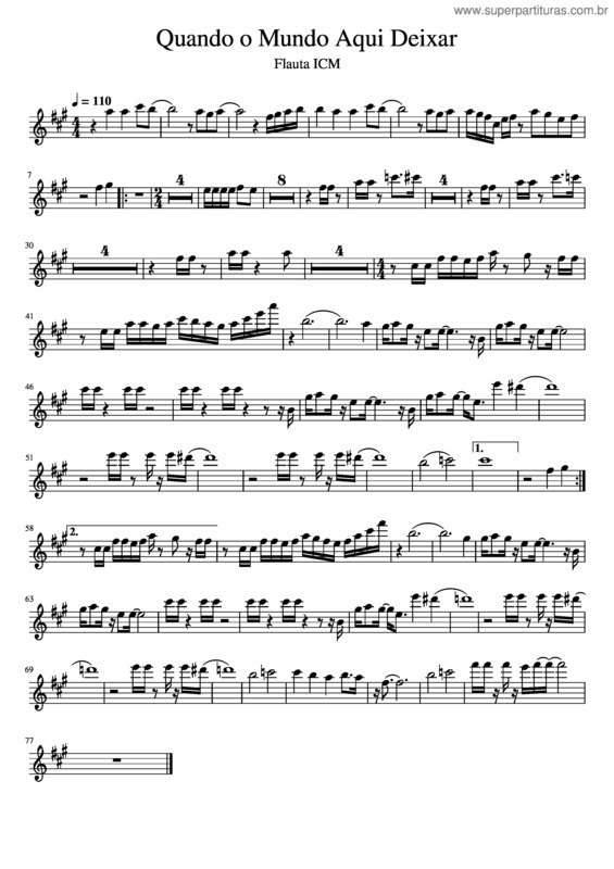 Partitura da música Quando O Mundo Aqui Deixar – Flauta