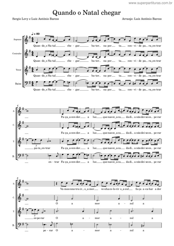Partitura da música Quando O Natal Chegar – M Luiz Antônio Barcos;L Sérgio Levy