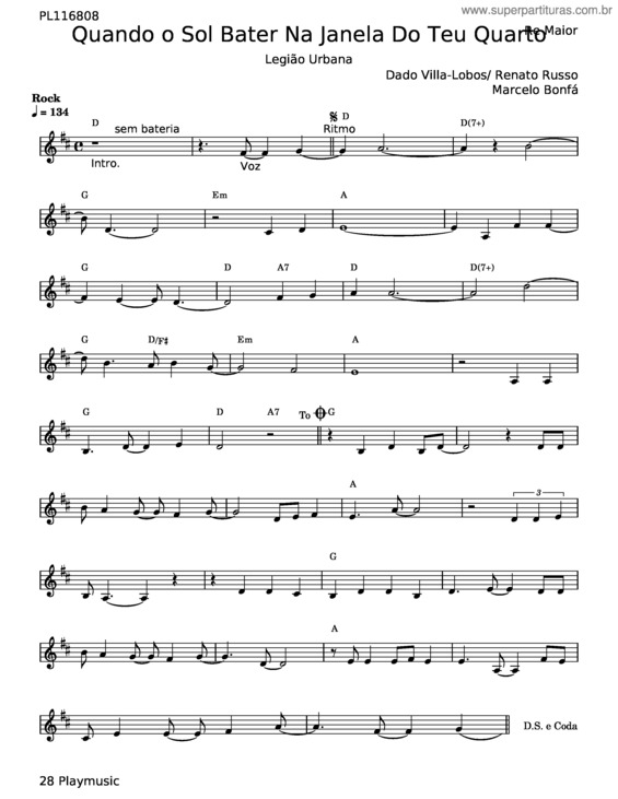 Partitura da música Quando O Sol Bater Na Janela Do Teu Quarto – Legião Urbana