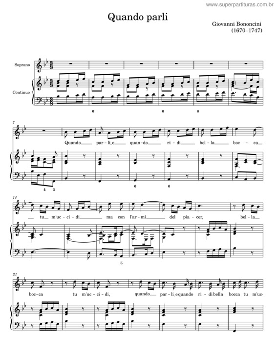 Partitura da música Quando Parli E Quando Ridi – Giovanni Battista Bononcini