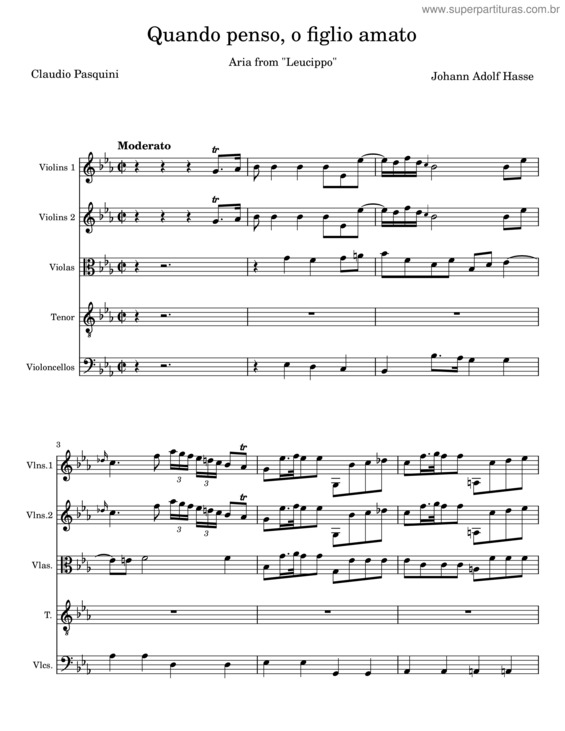 Partitura da música Quando Penso, O Figlio Amato – Johann Adolf Hasse