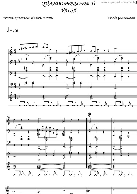 Partitura da música Quando Penso Em Ti v.2