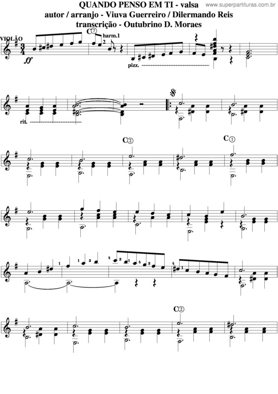 Partitura da música Quando Penso Em Ti