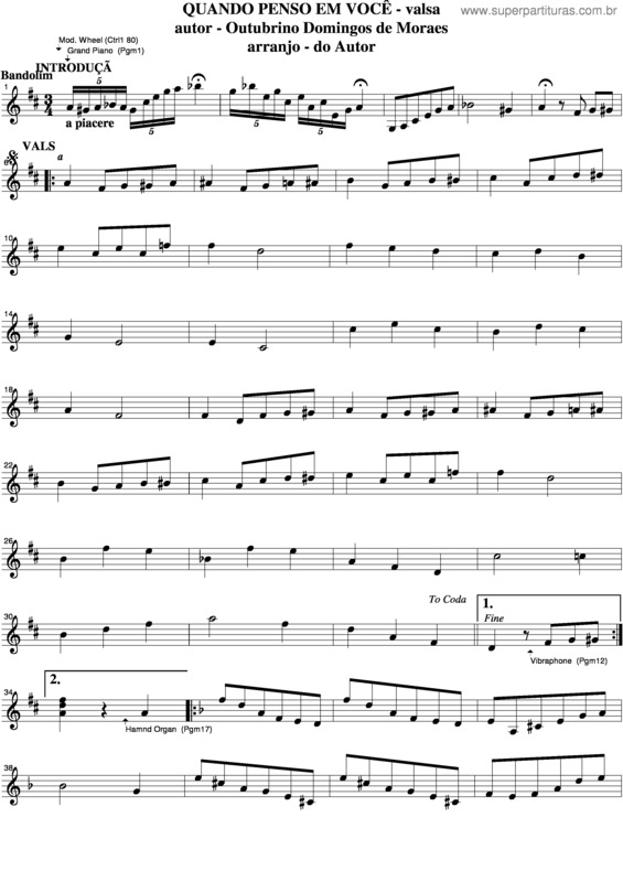 Partitura da música Quando Penso Em Você v.3