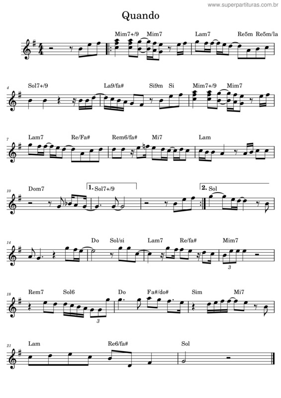 Partitura da música Quando–Pino Daniele_Melody & Chords