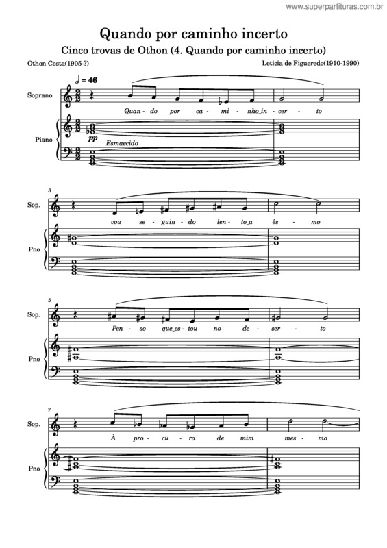 Partitura da música Quando Por Caminho Incerto