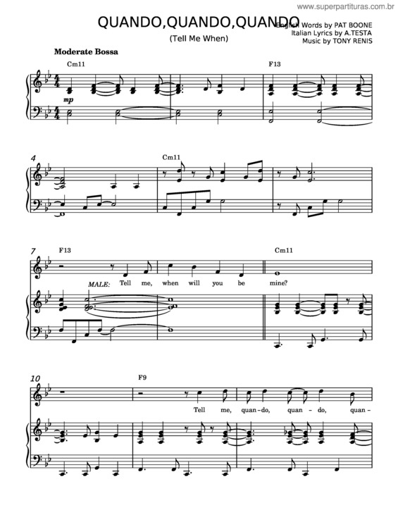 Partitura da música Quando Quando Quando – Tony Renis
