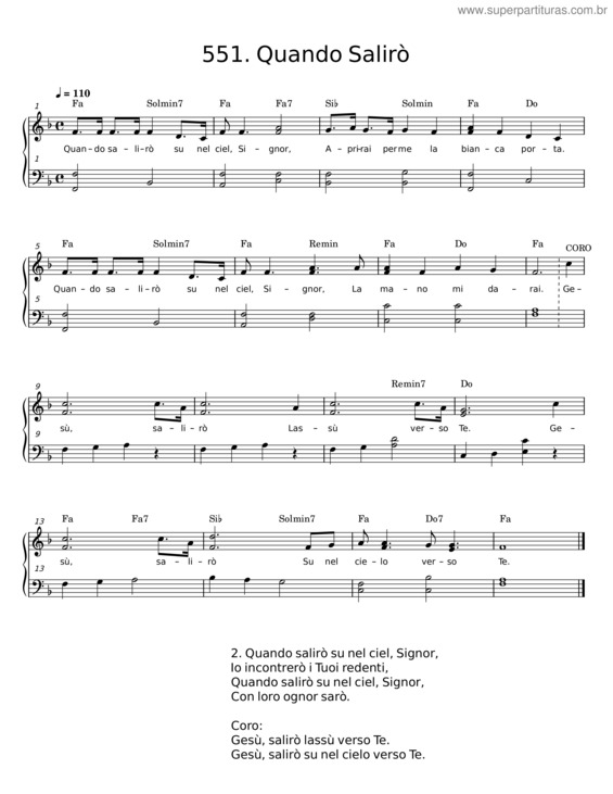 Partitura da música Quando Salirò