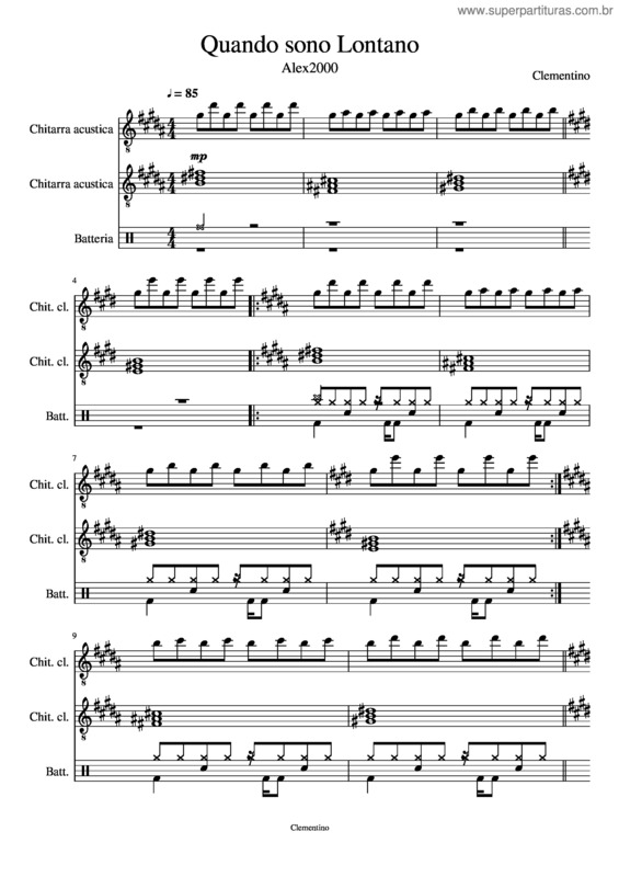Partitura da música Quando Sono Lontano – Clementino