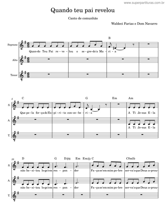 Partitura da música Quando Teu Pai Revelou – Waldeci Farias