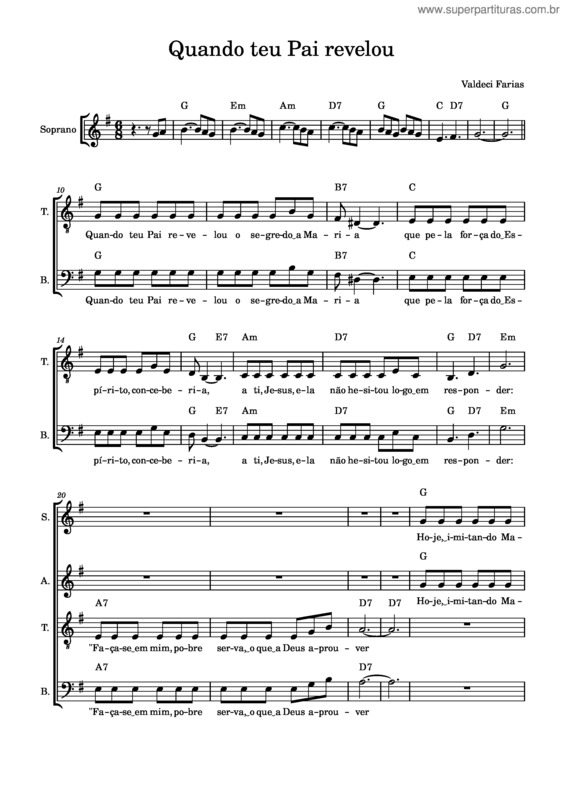 Partitura da música Quando Teu Pai Revelou O Segredo A Maria – Unknown Quando Teu Pai Revelou – 3 Estrofes E Refrão