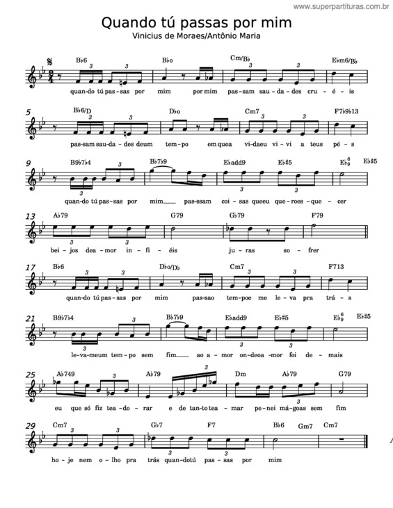 Partitura da música Quando Tú Passas Por Mim – Vinicius De Moraes