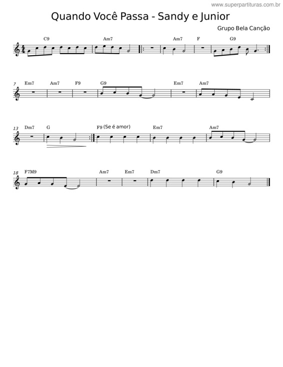 Partitura da música Quando Você Passa
