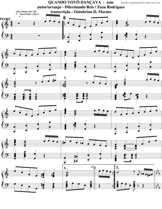 Partitura da música Quando Vovô Dançava