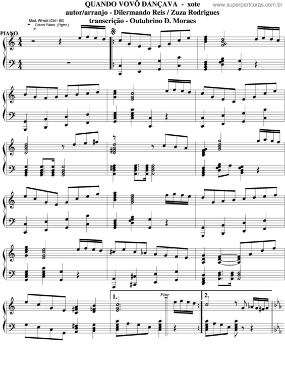 Partitura da música Quando Vovô Dançava