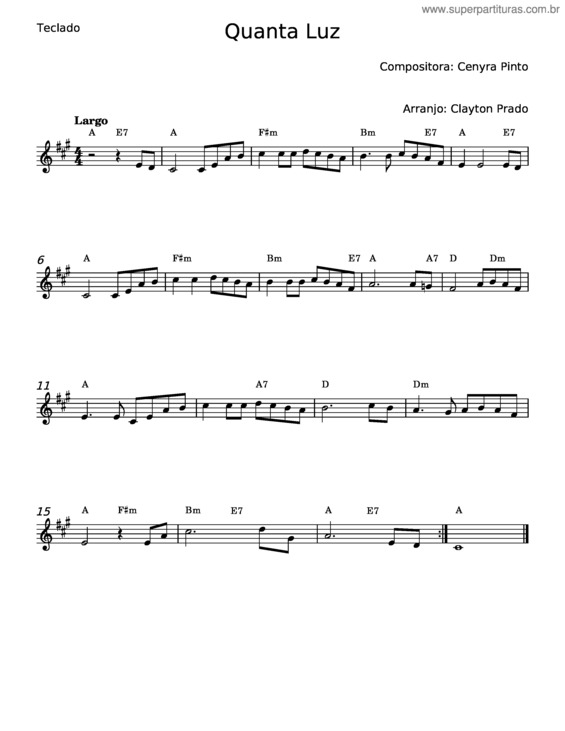 Partitura da música Quanta Luz – Cenyra Pinto
