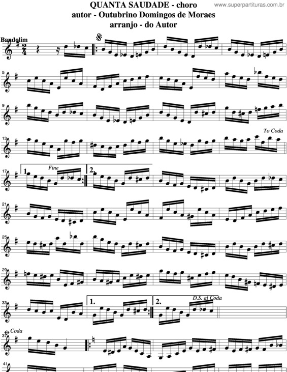 Partitura da música Quanta Saudade v.2