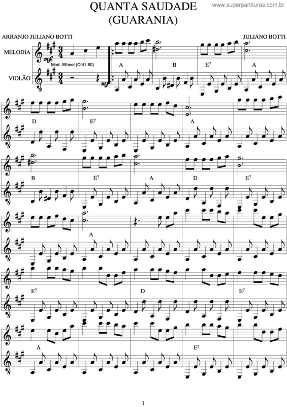 Partitura da música Quanta Saudade