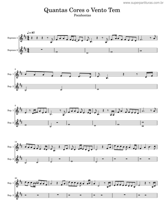 Partitura da música Quantas Cores O Vento Tem