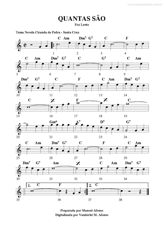 Partitura da música Quantas São