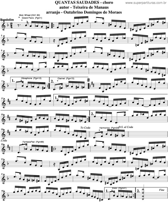 Partitura da música Quantas Saudades v.5