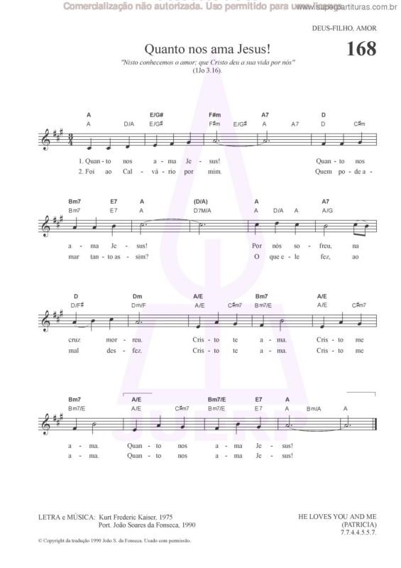 Partitura da música Quanto Nos Ama Jesus! - 168 HCC