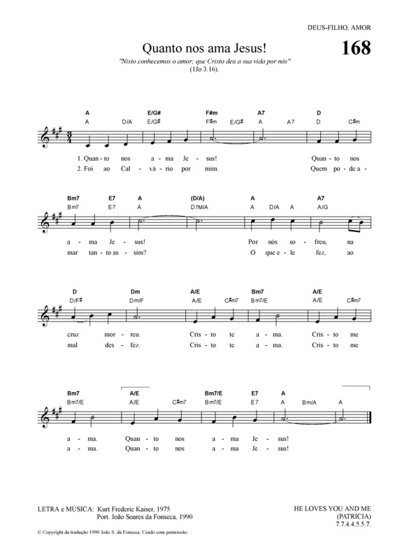 Partitura da música Quanto Nos Ama Jesus