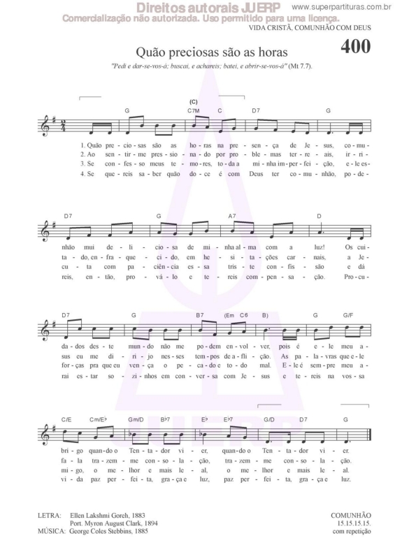 Partitura da música Quão Preciosas São As Horas - 400 HCC