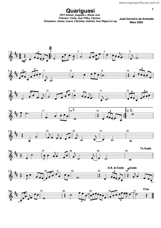 Partitura da música Quariguasi