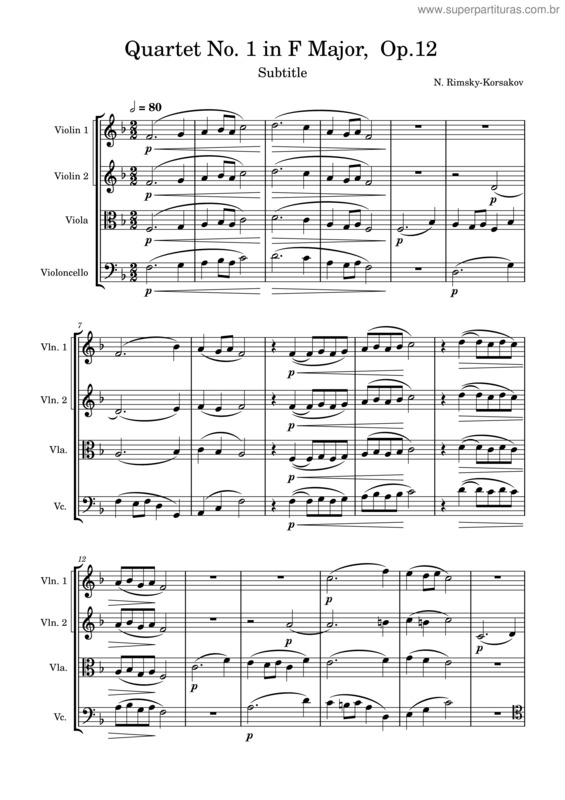 Partitura da música Quartet No. 1 In F Op. 12 – N. Rimsky–Korsakov