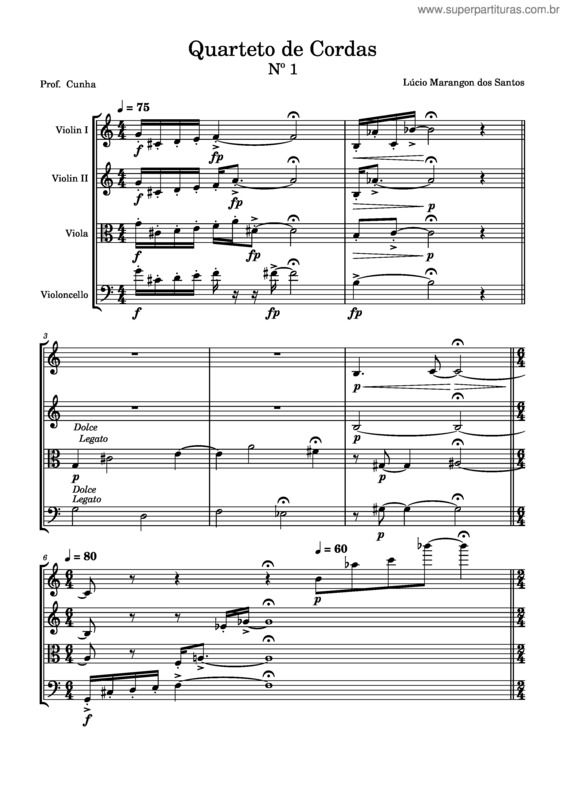 Partitura da música Quarteto De Cordas Nº 1 – Lúcio Marangon Dos Santos