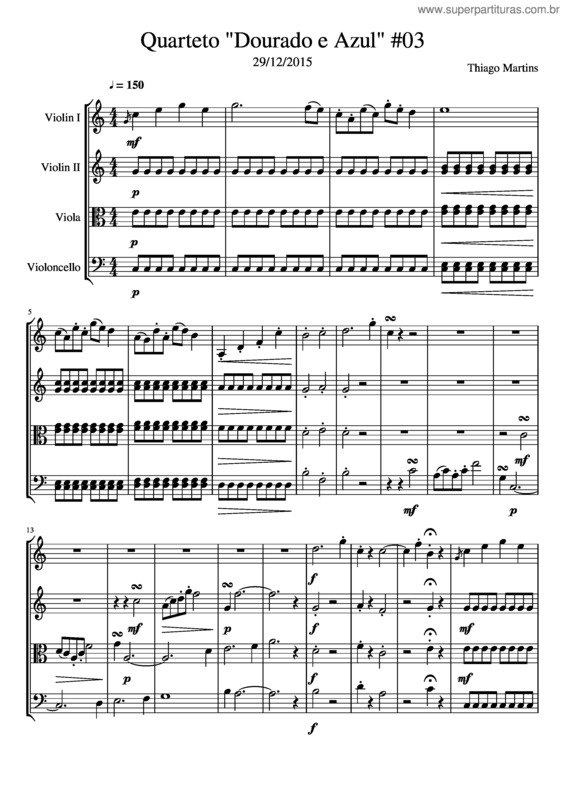 Partitura da música Quarteto Dourado E Azul #03