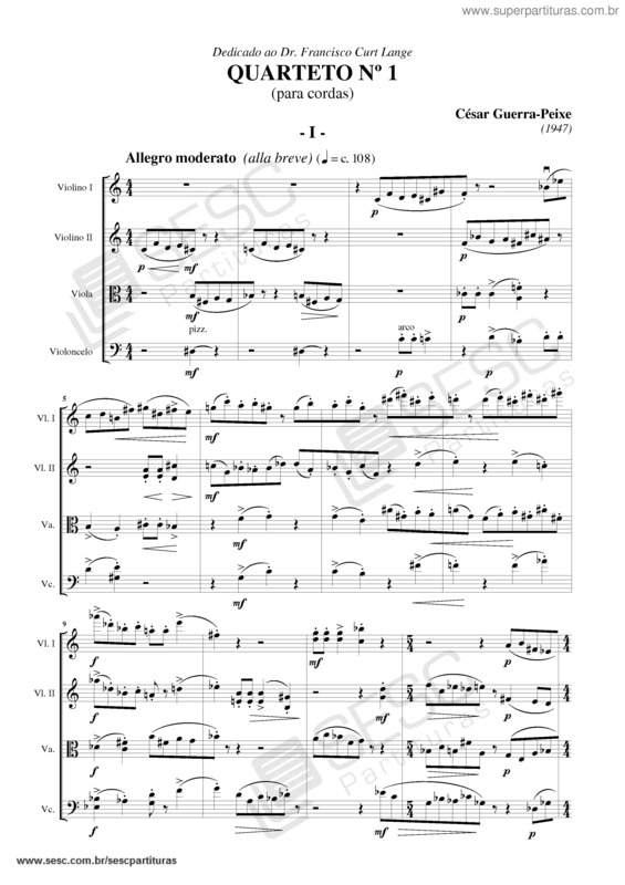 Partitura da música Quarteto nº 1