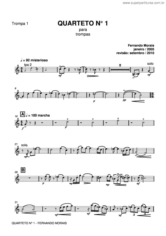 Partitura da música Quarteto nº1 v.2