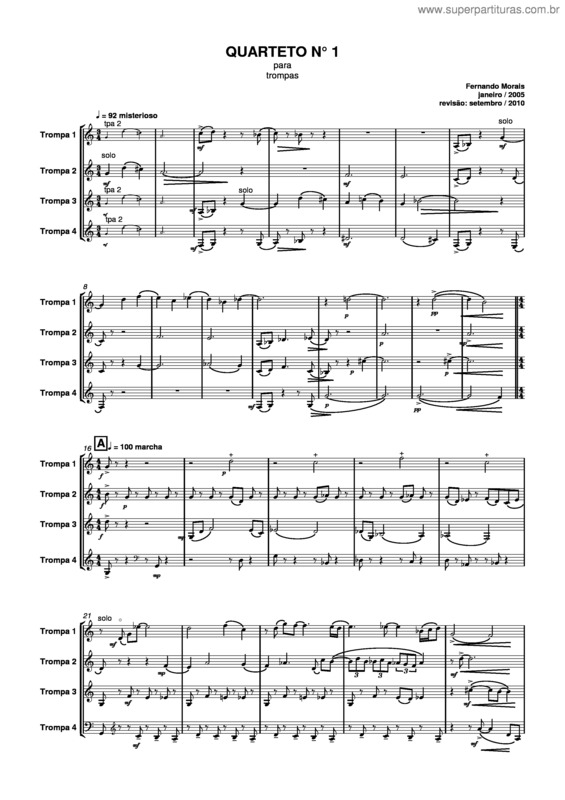 Partitura da música Quarteto nº1