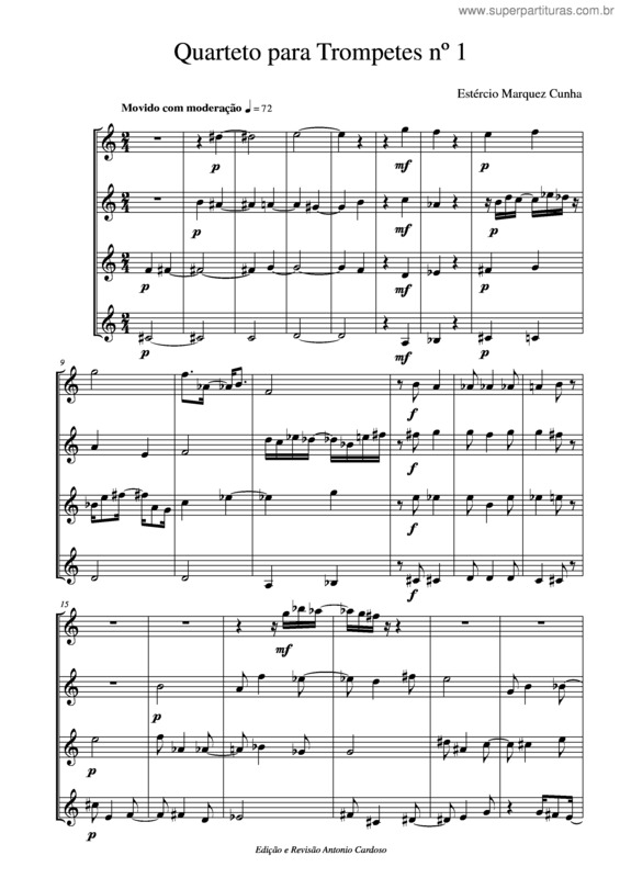Partitura da música Quarteto para trompetes nº 1
