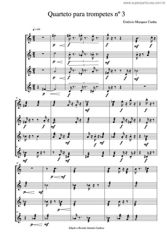 Partitura da música Quarteto para trompetes nº 3
