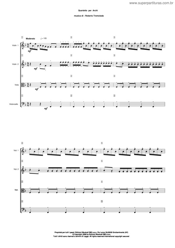 Partitura da música Quartetto per Archi