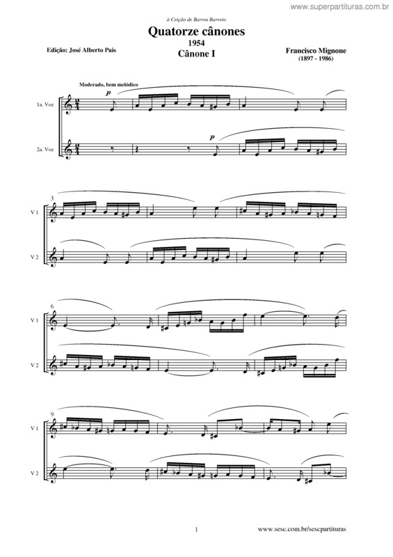 Partitura da música Quartorze cânones v.2